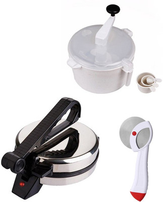 ECO SHOPEE COMBO OF Roti- MAKER, DOUGH MAKER AND PIZZA CUTTER Roti/Khakhra Maker (Silver)