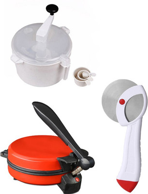 ECO SHOPEE COMBO OF DETACHABLE RED Roti- MAKER, DOUGH MAKER AND PIZZA CUTTER Roti/Khakhra Maker (Red)