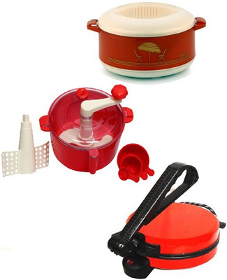 ECO SHOPEE COMBO OF RED ROTI MAKER, CASSEROLE AND RED DOUGH MAKER Roti/Khakhra Maker (Red)