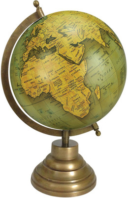 Globeskart Designer Olive Green Gold With Antique Brass Finish Stand Desk & Table Top Political World Globe (Medium Olive Green)