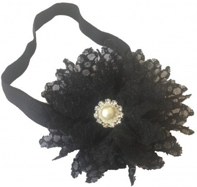 NeedyBee Baby Girls Elastic Embellished with Diamond Pearl Flowers Head Band