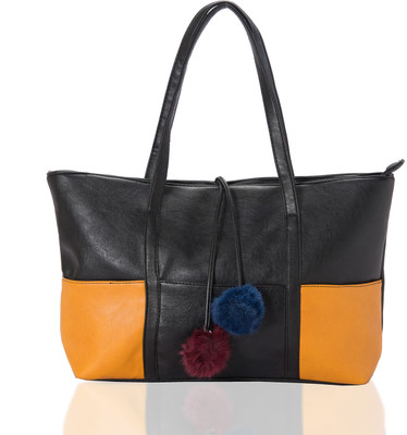 19% OFF on Aapno Rajasthan Patchwork Faux Leather Hand-held Bag Black & Golden Yellow