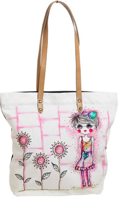 7% OFF on Pranil Designs Painted Kid With Flowers Tote White, Black 7% OFF on Pranil Designs Painted Kid With Flowers Tote White, Black
