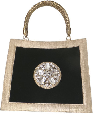Bhamini Velvet with Floral Diamond Brooch Hand-held Bag Black-01 Bhamini Velvet with Floral Diamond Brooch Hand-held Bag Black-01