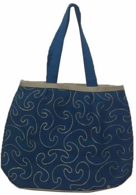 Jute Planet Embroidered Jute Hand Bag Blue Jute Planet Embroidered Jute Hand Bag Blue