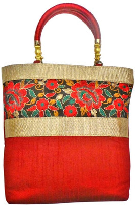 Bhamini Raw silk new edition Red Hand-held Bag Red-01