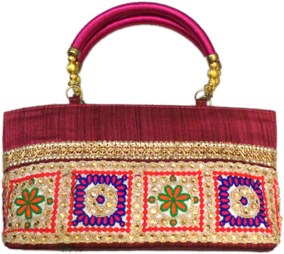 Bhamini Raw Silk Hand-held Bag Pink-01 Bhamini Raw Silk Hand-held Bag Pink-01
