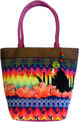 Bhamini Digital Print Basket Shoulder Bag Pink