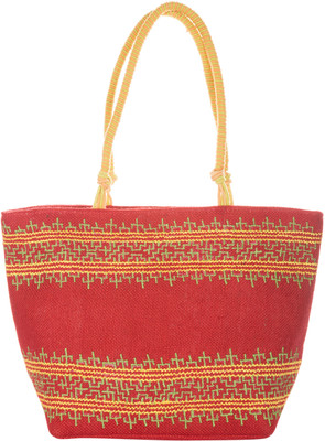 Jute Cottage Basket Weave Border Shoulder Bag Red Jute Cottage Basket Weave Border Shoulder Bag Red