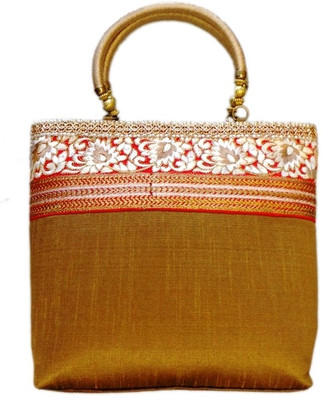 Bhamini Raw Silk with Rich Classy Embroidery Hand-held Bag Gold-02