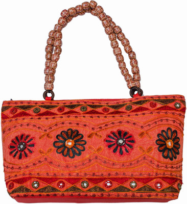 62% OFF on KwickDeal Ethnic Hand Embroidery with Moti Handle Hand-held Bag Red-05