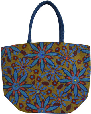 Jute Root Floral Print Green Shoulder Bag Green-06 Jute Root Floral Print Green Shoulder Bag Green-06