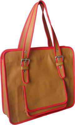 Toteteca Bag Works Piped Pocketed Tote Hand Bag - Tan::Red