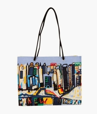 20% OFF on Jute Planet Sky Scrapers Print Hand Bag Blue-08 20% OFF on Jute Planet Sky Scrapers Print Hand Bag Blue-08