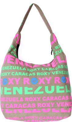 Samsara Canvas Alphabet Printed Hobo Bag - Pink & Green
