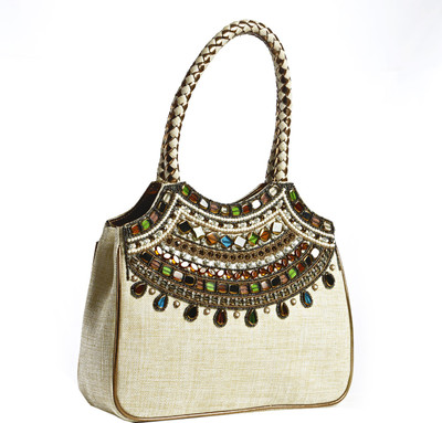 55% OFF on Aapno Rajasthan Bead Embellished Hand-held Bag White