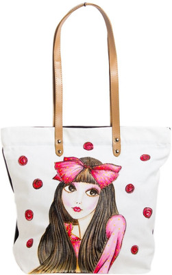 6% OFF on Pranil Designs Girl With Bow And Bubbles Tote White, Black 6% OFF on Pranil Designs Girl With Bow And Bubbles Tote White, Black