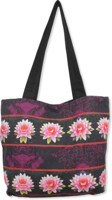 Made In India Kamal Ka Phool Tote Black