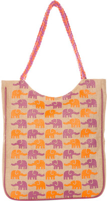 Jute Cottage Elephant Print Shoulder Bag Natural Jute Cottage Elephant Print Shoulder Bag Natural