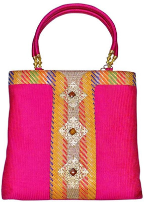 Bhamini Raw Silk Hand-held Bag Pink-01 Bhamini Raw Silk Hand-held Bag Pink-01