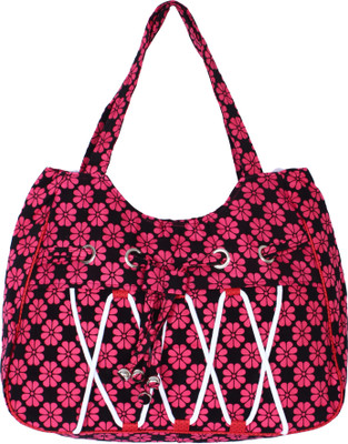 Samsara Cotton Canvas Floral Print Hand Bag - Pink & Black - HMBDTX5DJJATSWGJ