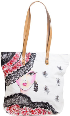 11% OFF on Pranil Designs Lady With Hat And Hand Fan Tote White, Black 11% OFF on Pranil Designs Lady With Hat And Hand Fan Tote White, Black