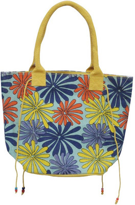 Jute Root Floral Print Shoulder Bag Blue-02 Jute Root Floral Print Shoulder Bag Blue-02