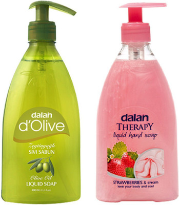Dalan Liquid Soap Combo Pack Of D'Olive Pure Olive Oil Therapy Soap Of Strawberry & Milk Cream (800 Ml)
