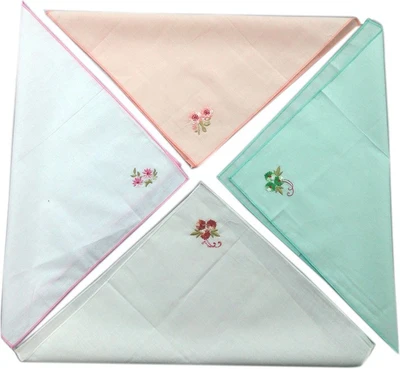 Blacksmith 100% Embroidered Cotton Ladies Handkerchief in 4 Colors Handkerchief Pack of 4
