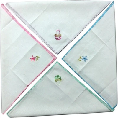 4% OFF on Blacksmith 100% Embroidered Cotton Ladies Handkerchief in 4 Colors Handkerchief Pack of 4