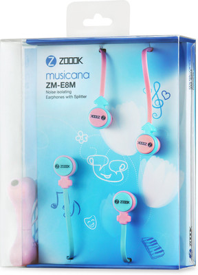 Zoook Noise Pair of 2 Noise-Isolating Earphones with Splitter Noise Isolating Earphone Wired Headphones (Pink & Light Blue, In the Ear) 