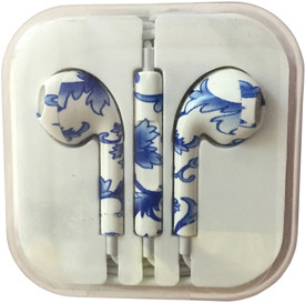 Karp Fancy Printed Designer Earphone For Apple IPhone/Android Mobiles/Tablets With Mic (Blue Flower) Wired Headset (Blue)