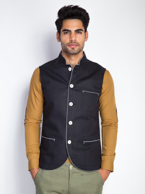 20% OFF on Mr Button Sleeveless Solid Men's Nehru Linen Jacket
