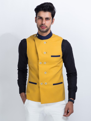 20% OFF on Mr Button Sleeveless Solid Men's Linen Jacket
