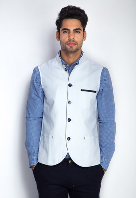 20% OFF on Mr Button Sleeveless Solid Men's Nehru Linen Jacket