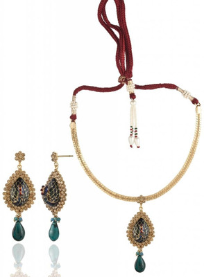 Siyora Designer Brass Jewel Set Green