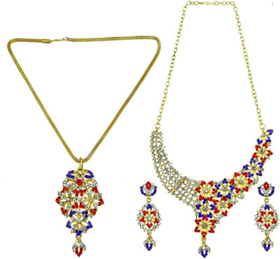 57% OFF on Suvini Marvellous Alloy Jewel Set Blue, Red, Silver