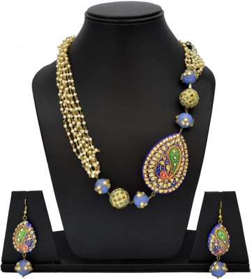 45% OFF on Swarna Collections Long Neck Piece With Big Side & Menakari And Kundan Work Stone Jewel Set Blue 45% OFF on Swarna Collections Long Neck Piece With Big Side & Menakari And Kundan Work Stone Jewel Set Blue