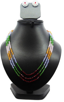 58% OFF on Bling N Beads Triple Line Necklace Crystal Jewel Set Multicolor, Blue, Yellow, Green, Red