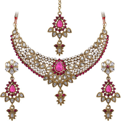 69% OFF on Vendee Fashion Dazzling Flowers Zinc Jewel Set Pink