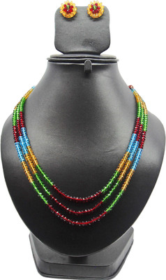 58% OFF on Bling N Beads Triple Line Necklace Crystal Jewel Set Multicolor