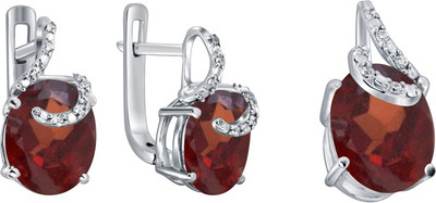 21% OFF on Fihana Garnet Oval Round CZ Silver Jewel Set Brown