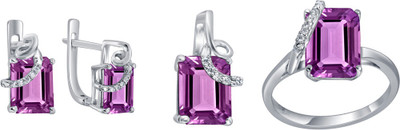 21% OFF on Fihana Synthetic Alexandrite Octagan Round Cz Silver Jewel Set Purple