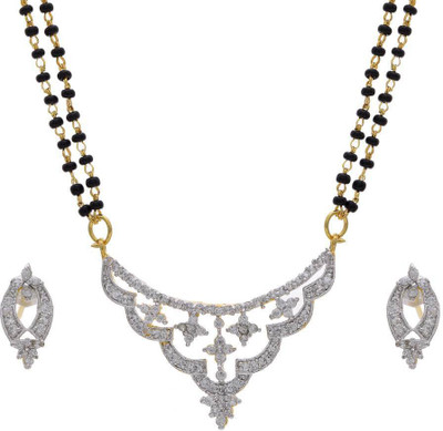 25% OFF on Pearls Cart Ad Stone Studded Cubic Zirconia Alloy Jewel Set White, Gold