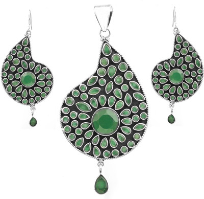 Exotic India Designer Sterling Silver Jewel Set Green Exotic India Designer Sterling Silver Jewel Set Green