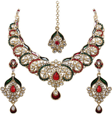 50% OFF on Vendee Fashion Grand Antique Meenakri Zinc Jewel Set Maroon, Green