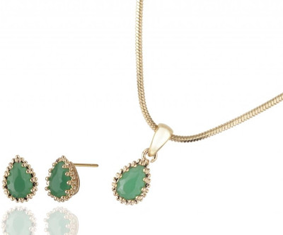 Siyora Designer Brass Jewel Set Green