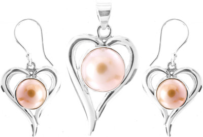 Exotic India Heart-Shape Sterling Silver Jewel Set White