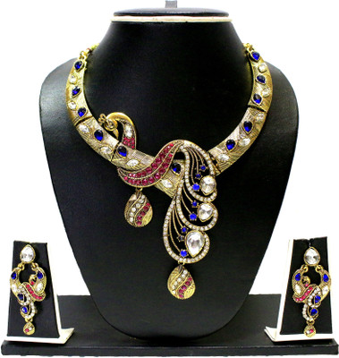 76% OFF on Zaveri Pearls Peacock Glory Necklace Alloy Jewel Set Blue, White, Pink