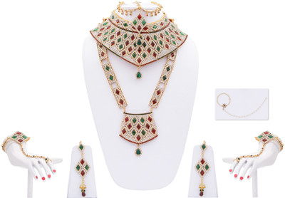 40% OFF on Lucky Jewellery Antique Square Stone Bridal Alloy Jewel Set Maroon